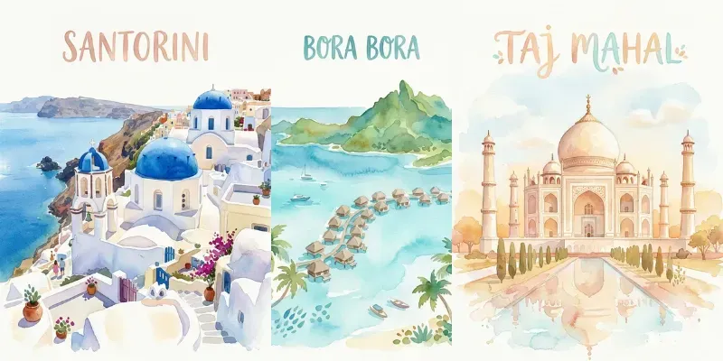 Soft Watercolor Travel Posters generated by undefined