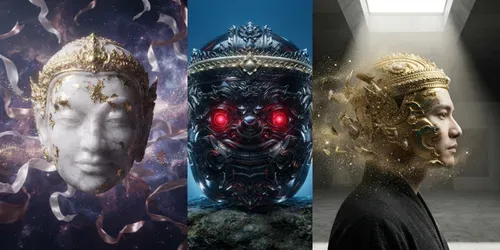 Surreal Thai Khon Mask Persona Art generated by gemini-image