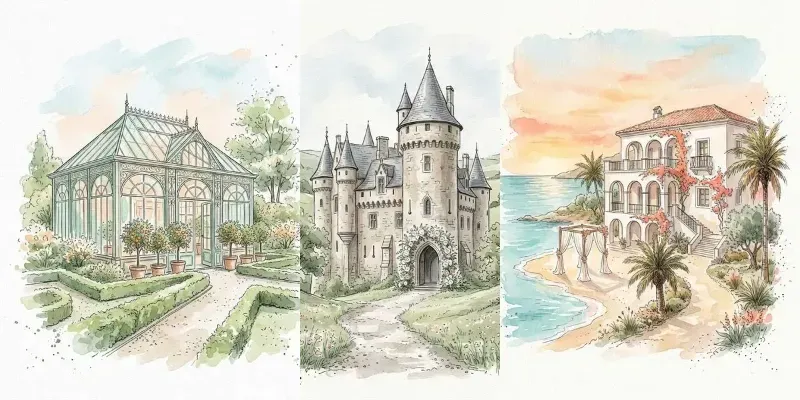 Watercolor Ink Wedding Venue Sketches