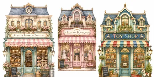 Cute Urban Shops Watercolor Clipart generated by chatgpt-image