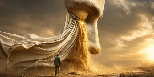 Golden Tear Giant Face Cinematic VFX generated by veo