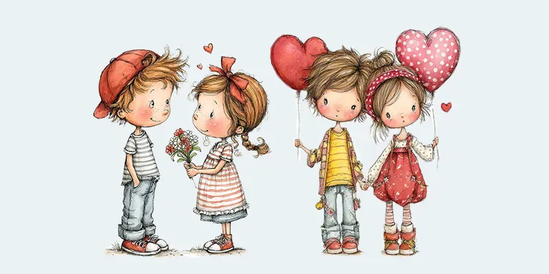 Anime Kids Couples Valentine Clipart Sets
