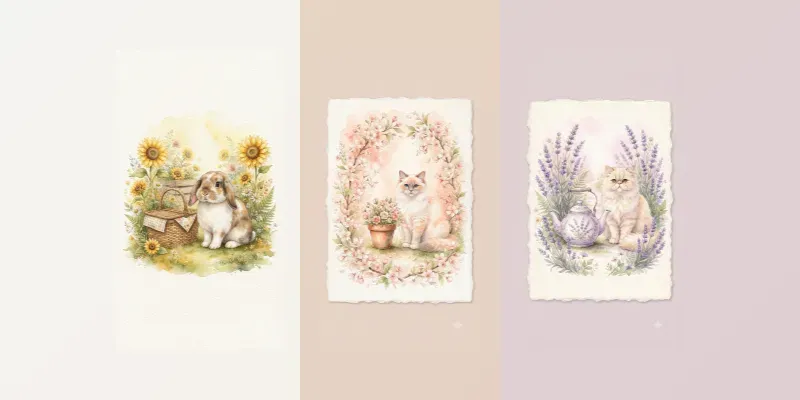 Watercolor Pet Card Illustrations