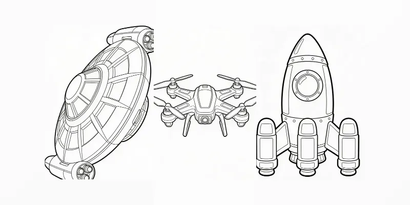 Futuristic Tech Vector Coloring Pages generated by undefined
