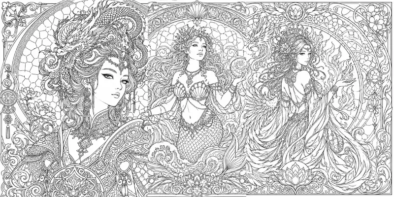 Intricate Art Nouveau Coloring Pages generated by undefined