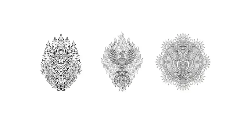Zentangle Totem Animals Coloring Pages generated by undefined