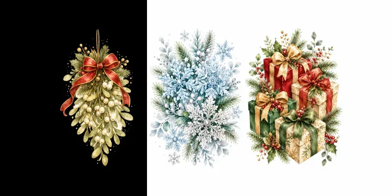 Elegant Christmas Botanical Clipart Art generated by undefined