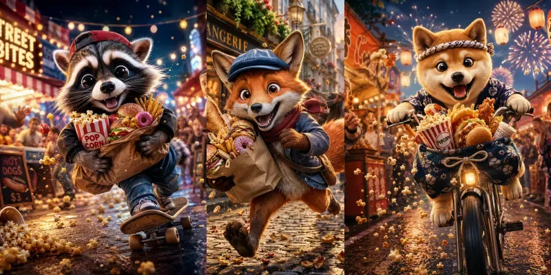 Whimsical Animal Food Heists generated by undefined