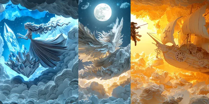 Layered Paper Art Flight Scene Generator App | PromptBase