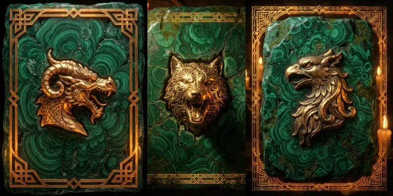 Golden Relics On Green Malachite generated by undefined