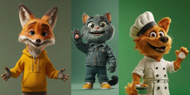 Pixar 3D Animal Presenter Green Screens generated by undefined