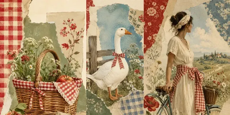 Red Gingham Pattern Artistic Collages generated by undefined