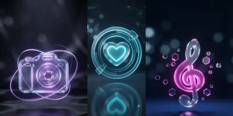 3D Glassmorphism Neon Floating Icons generated by undefined