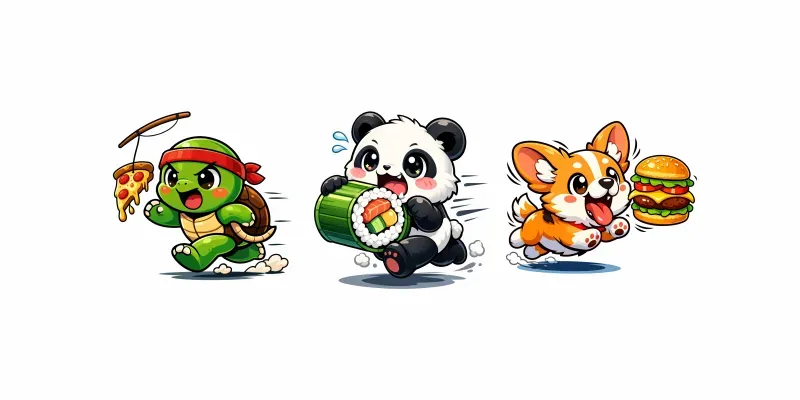 Funny Cartoon Animals Chasing Food generated by undefined