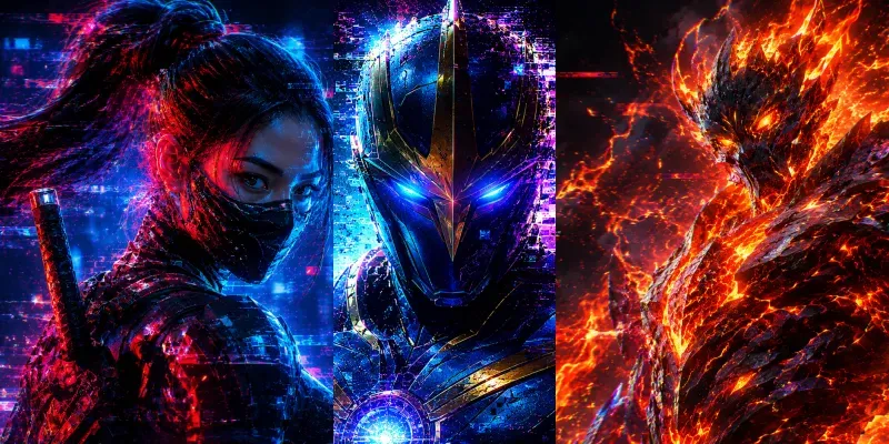 Glitched Hero Portraits Neon Legends generated by undefined