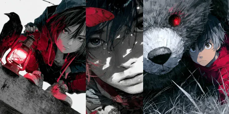 Moody Anime Paintings Crimson Accent