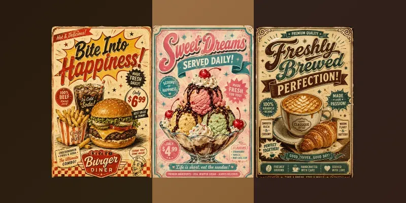 Retro Vintage Food Menu Posters generated by undefined