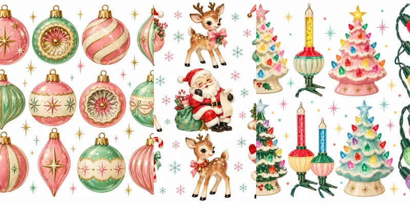 Retro Christmas Clipart Sheets For Etsy