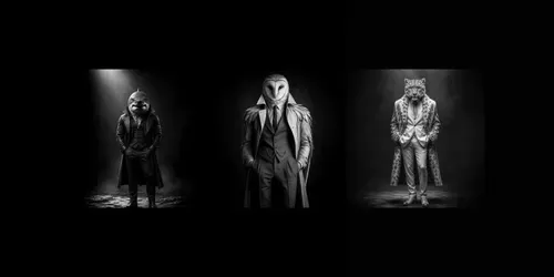 Animal Face Human Body Noir Portraits generated by chatgpt-image