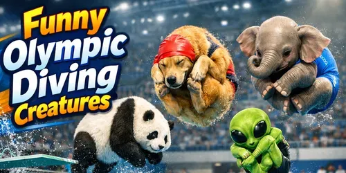 Funny Olympic Diving Creatures generated by grok-video