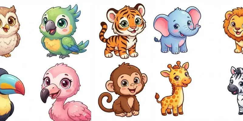 Colorful Cute Cartoon Baby Animals generated by undefined