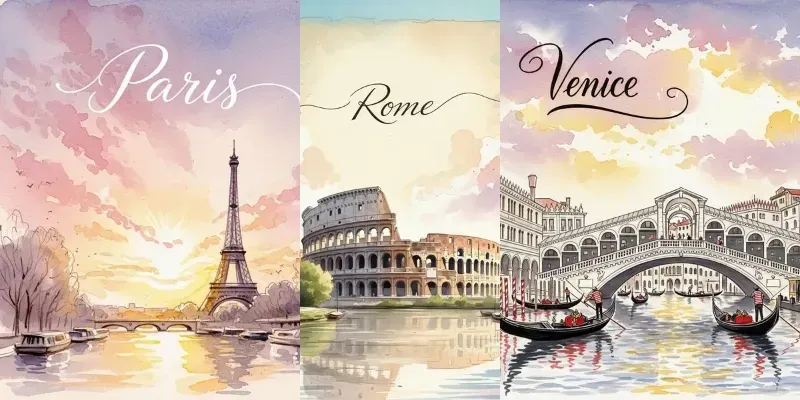 Pastel Watercolor Cityscape Posters generated by undefined