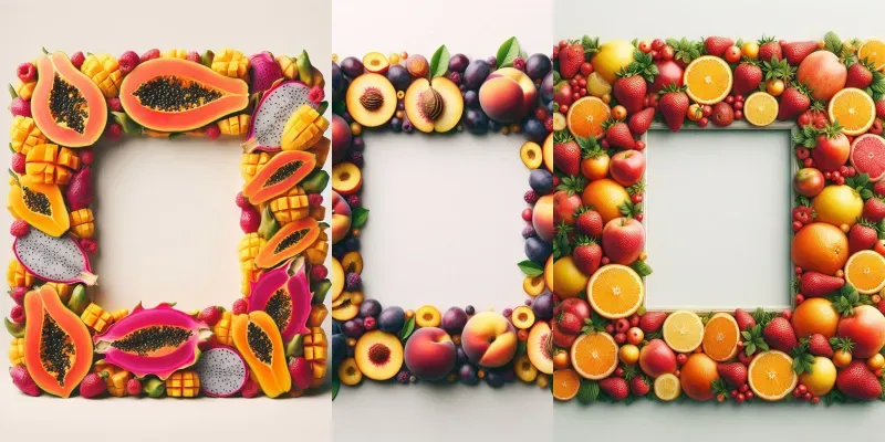 Vibrant Fruit Frames Artful Decorations generated by undefined