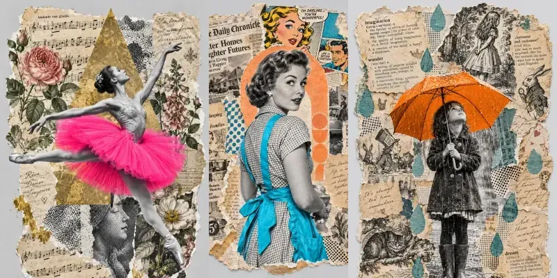 Selective Color Mixed Media Collages