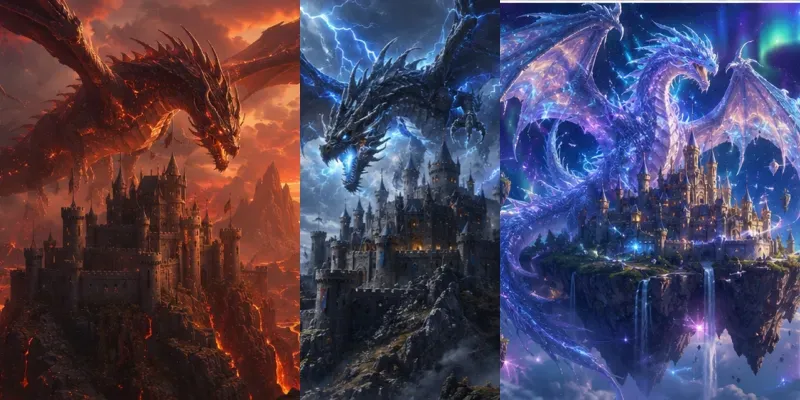 Mythical Dragons Above Ancient Castles generated by undefined