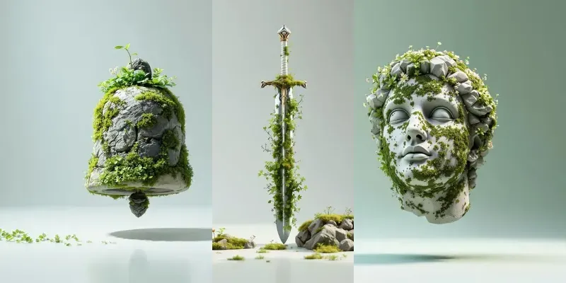 Floating Moss Rocks Organic 3D Design generated by undefined