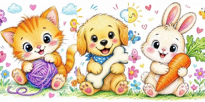 Cute Crayon Animal Sketches generated by undefined