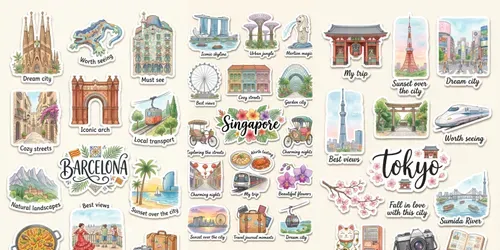 Cute Watercolor Travel Sticker Sheets generated by gemini-image