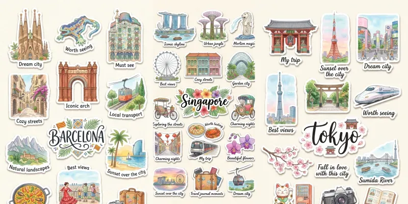 Cute Watercolor Travel Sticker Sheets generated by undefined