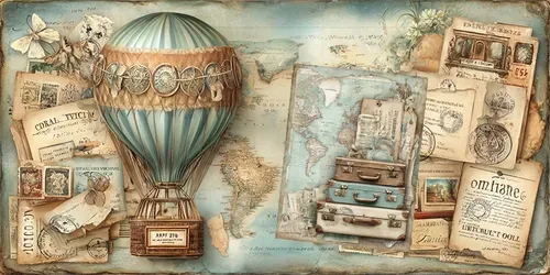 Vintage Travel Junk Journal Ephemera Sets generated by midjourney