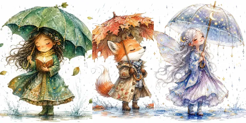 Whimsical Storybook Rain Characters generated by undefined