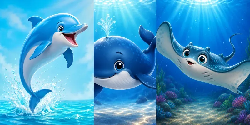 Premium Cartoon Sea Animals generated by undefined