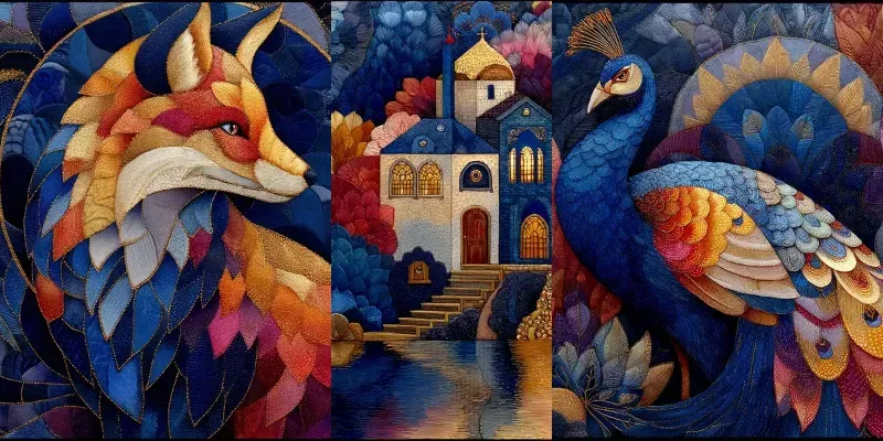 Embroidered Mosaic Folk Thread Art generated by undefined