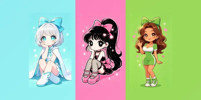 Cute Powerpuff Style Cartoon Girls generated by undefined