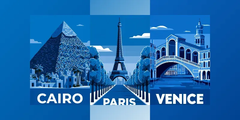 Monochrome Blue City Travel Posters generated by undefined