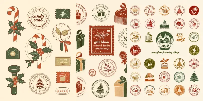 Vintage Christmas Rubber Stamps generated by undefined