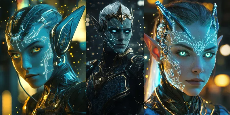 Scifi Elf Warrior Cyberpunk Portraits generated by undefined
