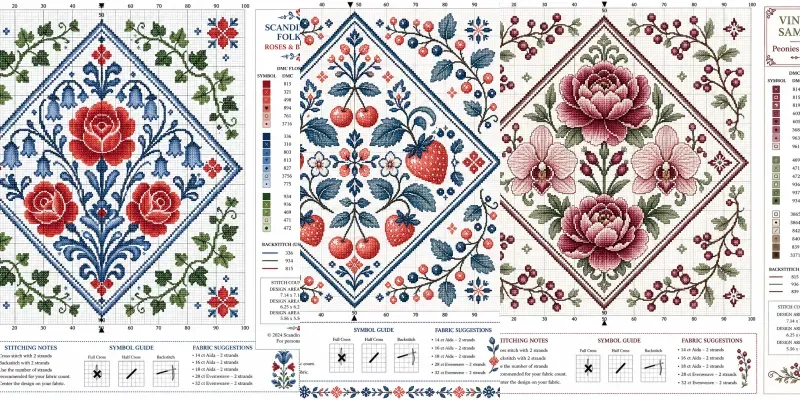Symmetrical Floral Crossstitch Patterns generated by undefined