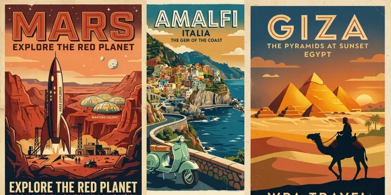 Retro Screen Print Travel Posters generated by undefined