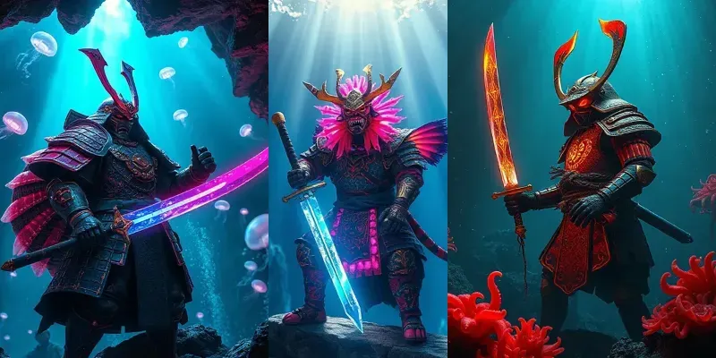 Neon Bioluminescent Deepsea Samurai generated by undefined