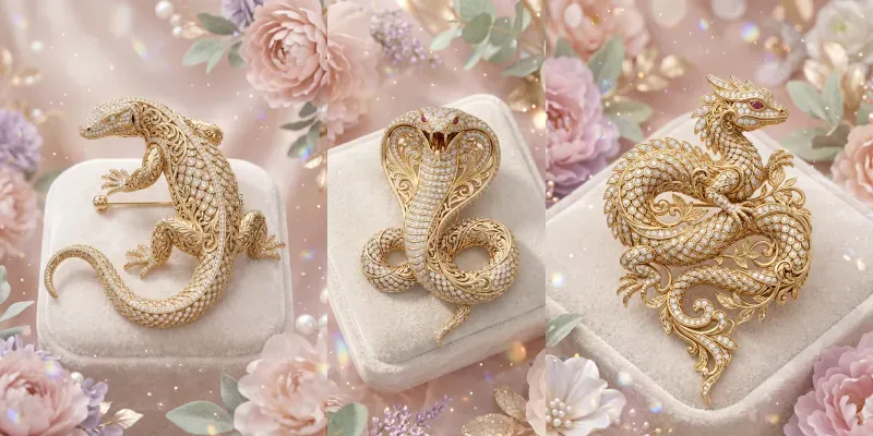 Unisex Golden Reptile Brooches generated by undefined