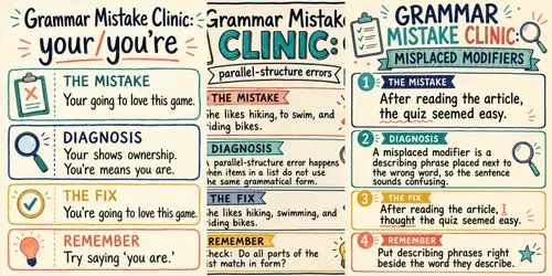 Grammar Mistake Clinic Anchor Charts generated by chatgpt-image