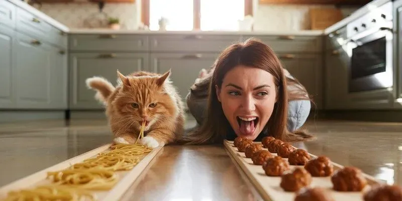 Adorable Food Race Humans Vs Pets generated by undefined