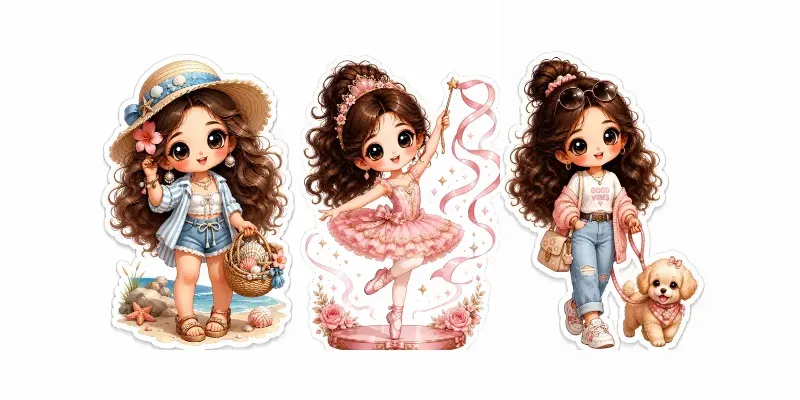 Kawaii Fashion Doll Sticker Cliparts generated by undefined