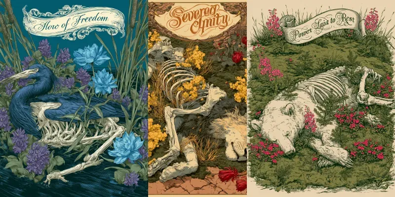 Dark Fantasy Botanical Skeleton Art