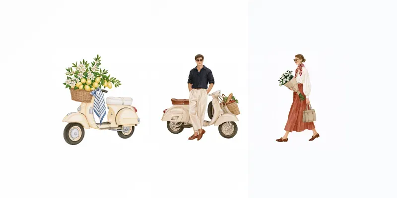 Italian Life Style Watercolors Cliparts generated by undefined